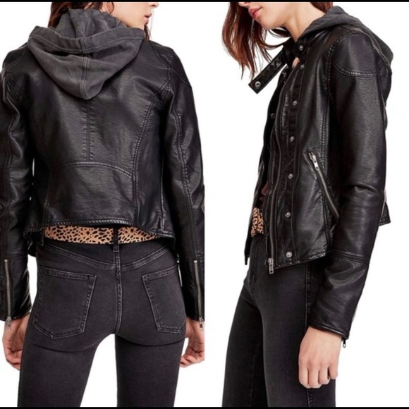 Free People Jackets & Blazers - Free People Vegan Leather Hooded Moto Jacket